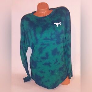 PINK VICTORIAS SECRET GREEN LONG SLEEVE CAMPAS SWEATSHIRT XS